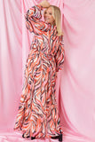 Abstract Print V Wrap Lace Trim Maxi Dress