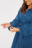 Denim Belted Tiered Midaxi Shirt Dress