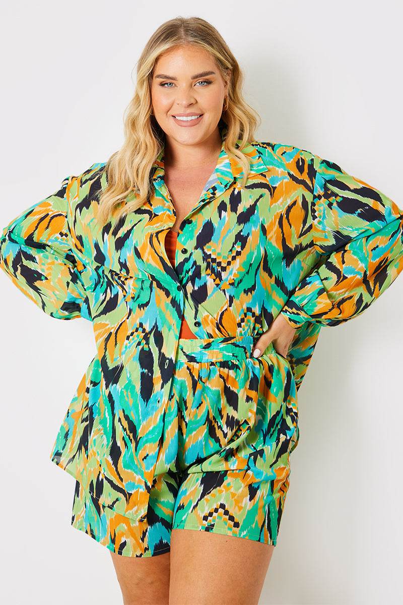 Abstract Printed Button Up Co-Ord Beach Shirt