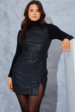 Sleeveless Belted Leather Look Dress