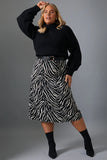 Zebra Print Satin Midi Skirt
