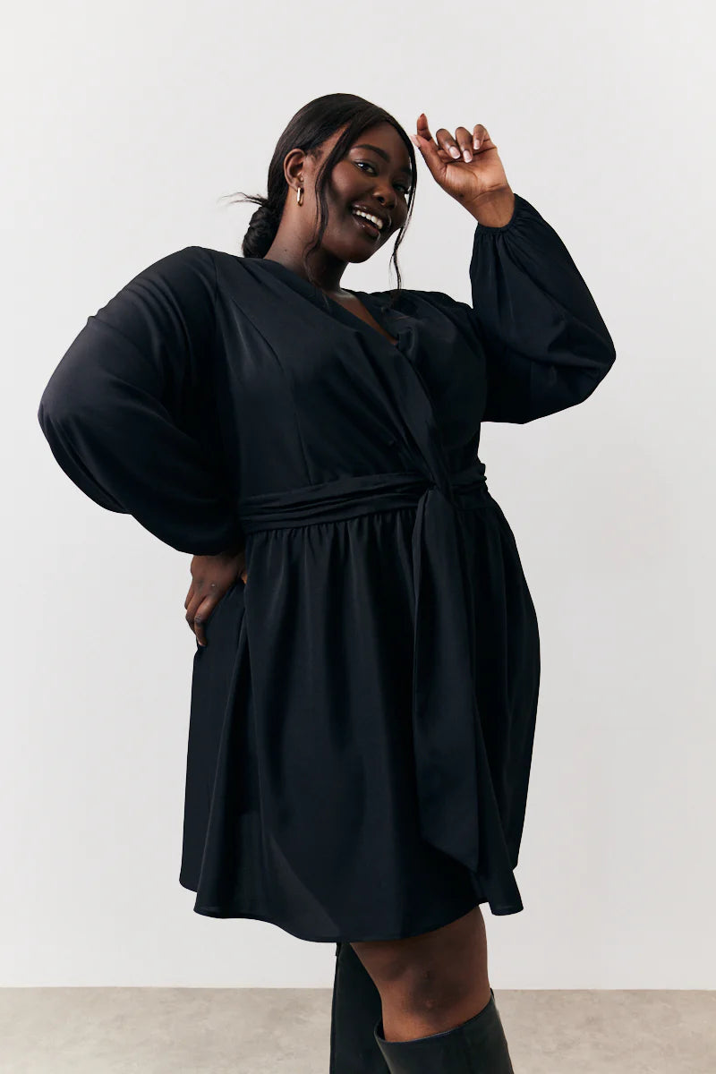 Black Drape Detail Mini Dress