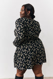 Black Ditsy Floral Printed Mini Wrap Front Dress