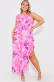Abstract Floral Frill Detail Maxi Dress