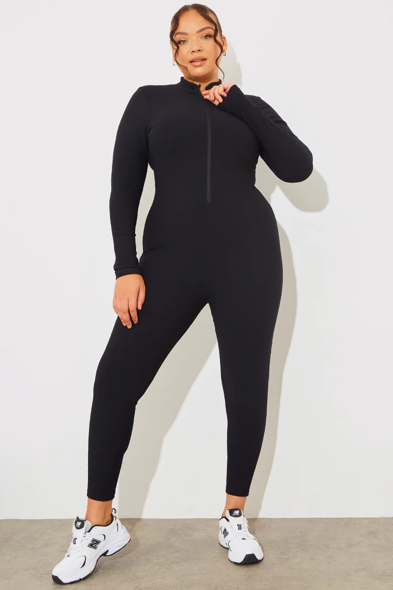 Built-In Bra Half Zip Long Sleeve Sculpt and Control Unitard