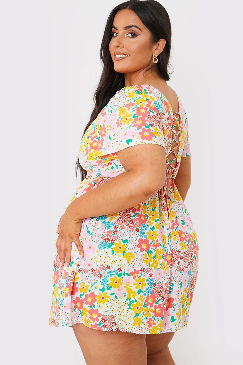 Polka Dot Shirred Bodice Tiered Mini Dress