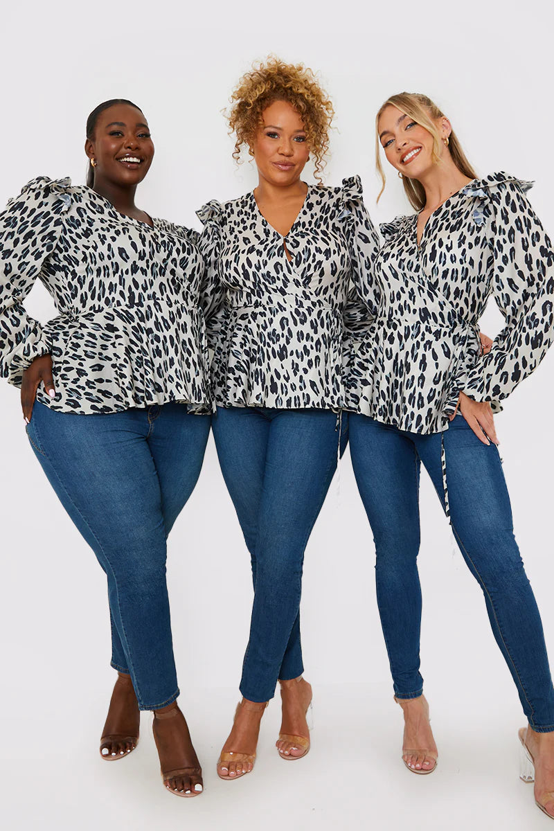 Leopard Print Wrap Blouse
