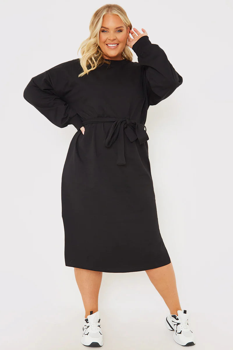 Belted Midi Sweater Dress��