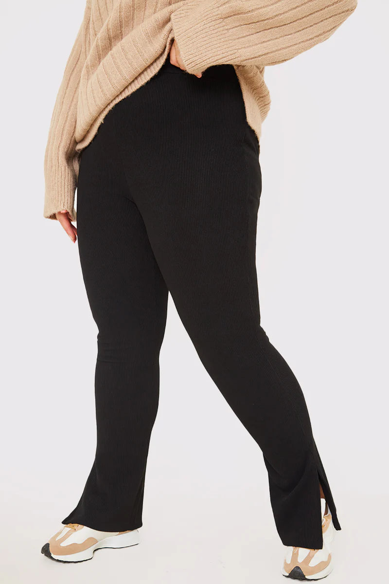 Compact Rib Split Hem Leggings