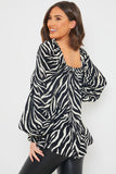 Zebra Woven Balloon Sleeve Blouse