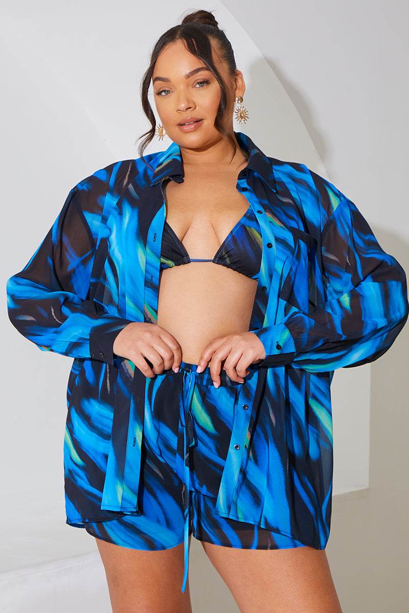 Abstract Print Chiffon Co-Ord Beach Short