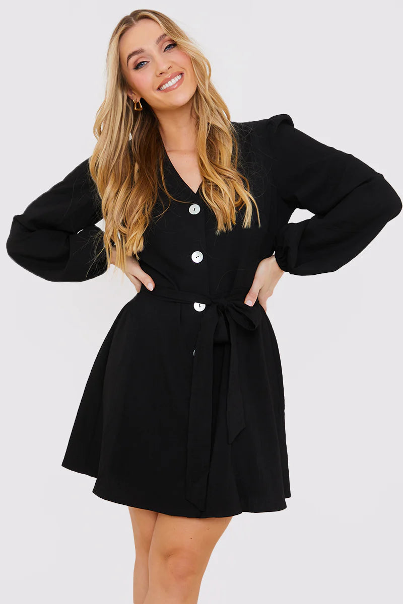 Balloon Sleeve Button Down Mini Dress