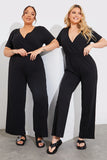 Short Sleeve Wrap Wide Leg Jumpsuit