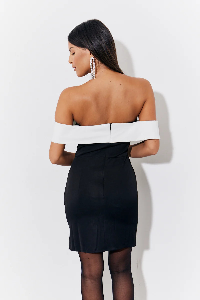 Black Contrast Bow Mini Dress