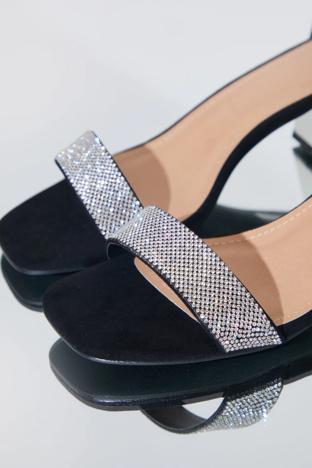 Wide Fit Diamante Strap Low Block Heel