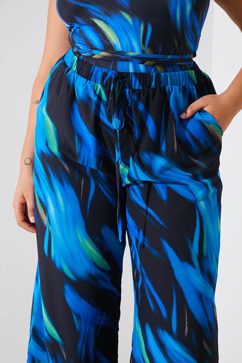 Abstract Print Chiffon Co-Ord Wide Leg Trousers