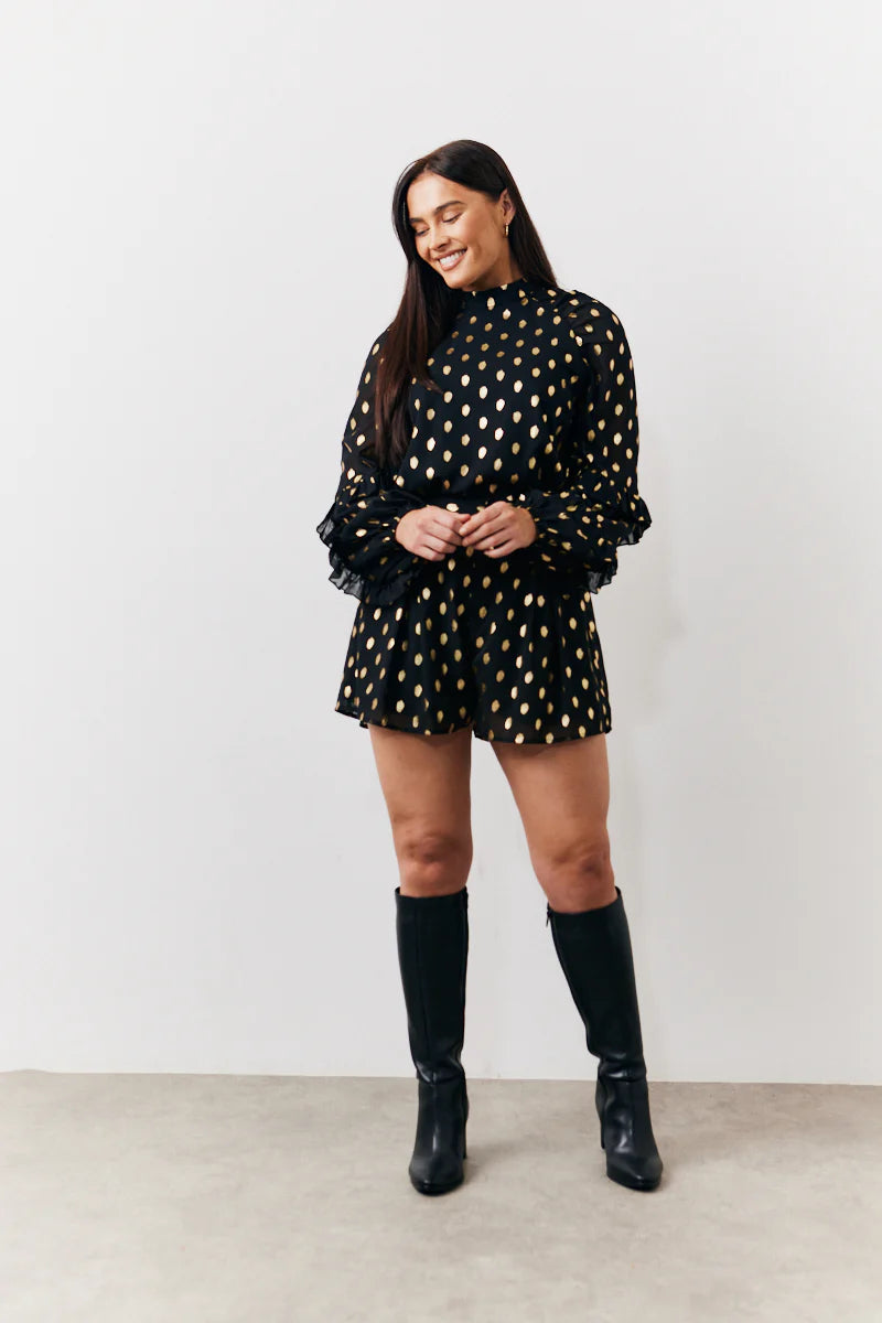 Black Foil Detail Chiffon Blouse