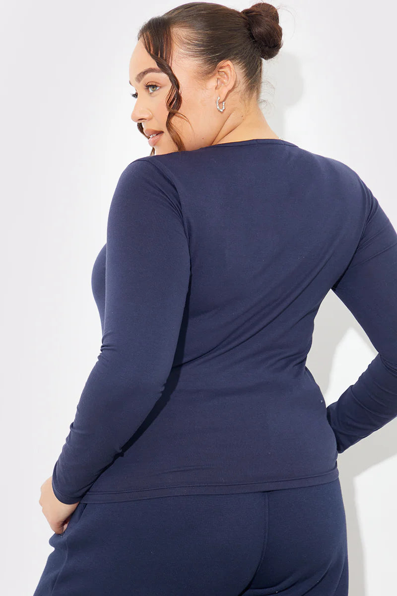 Embroidered Jersey Long Sleeve Crew Neck Top