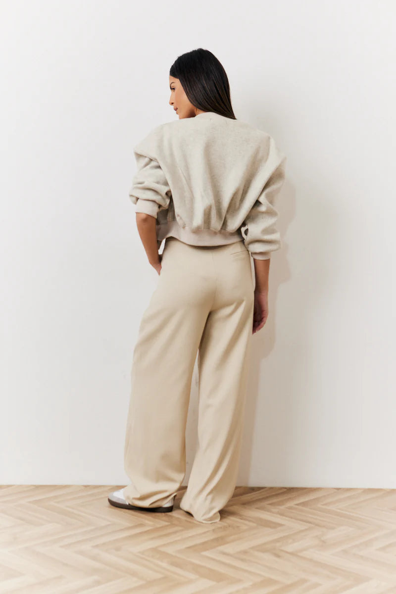 Beige Waistband Detail Tailored Trouser