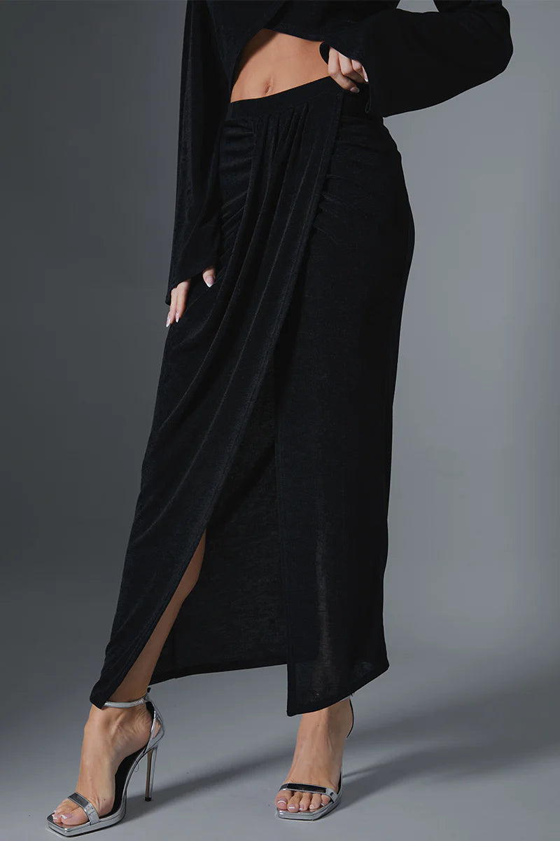 Acetate Slinky Wrap Midi Skirt