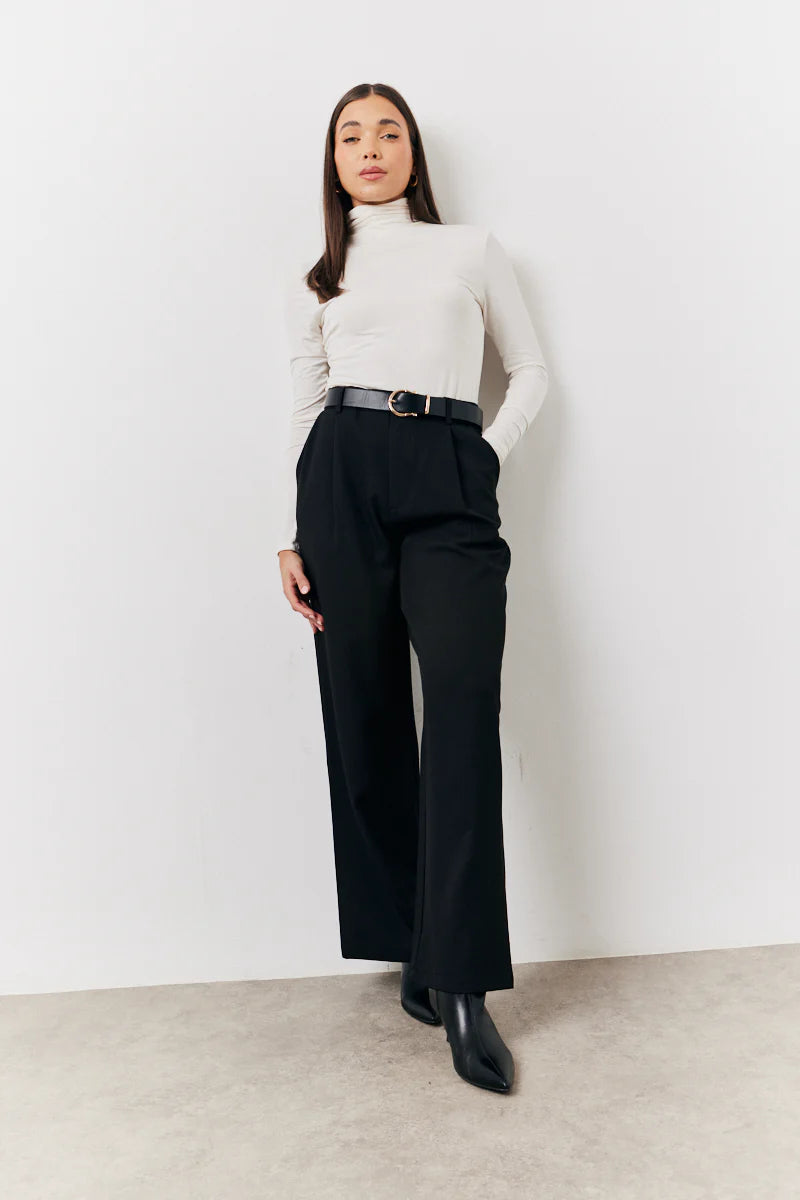 Black Elasticated Waist Wide Leg Trouser