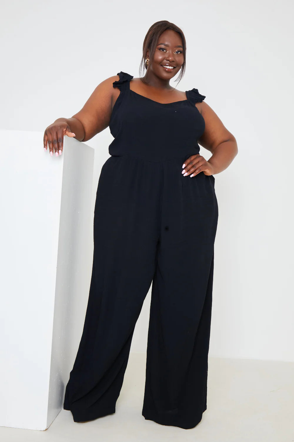 Frill Shoulder Crinkle Jumpsuit