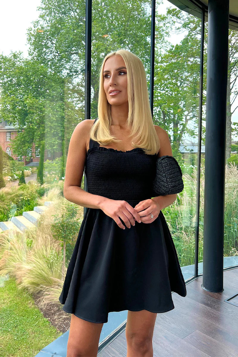 Shirred Cross Back Skater Dress