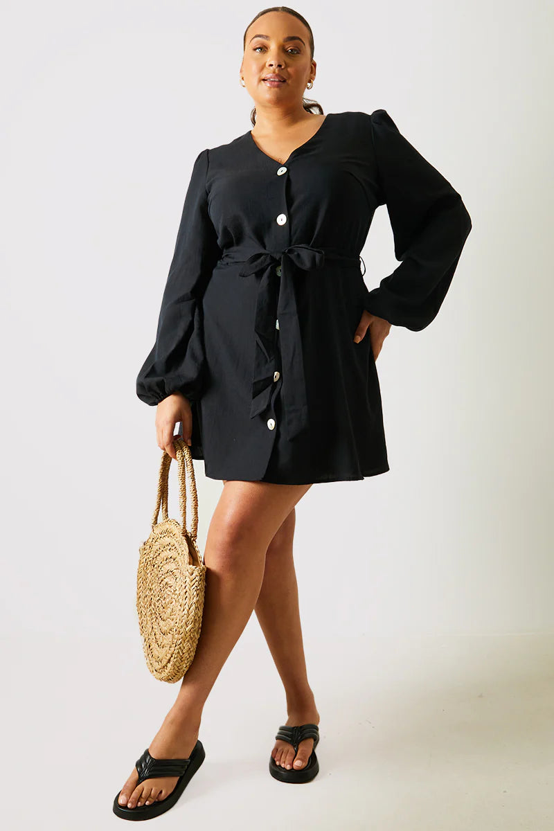 Balloon Sleeve Button Down Mini Dress