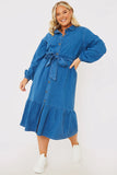 Denim Belted Tiered Midaxi Shirt Dress