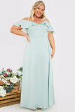 Satin Frill Off The Shoulder Maxi Dress