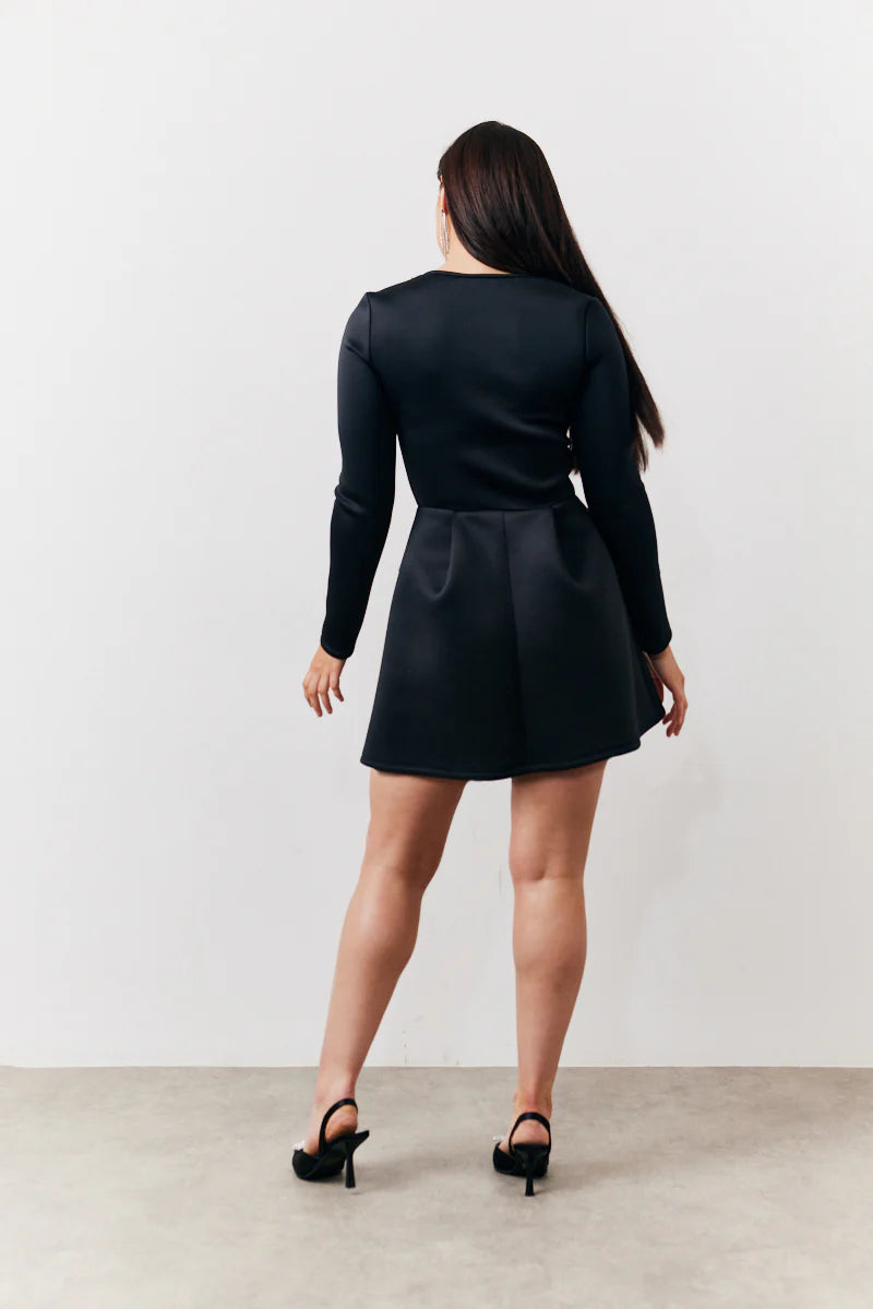 Black Embellished Neckline Black Mini Dress