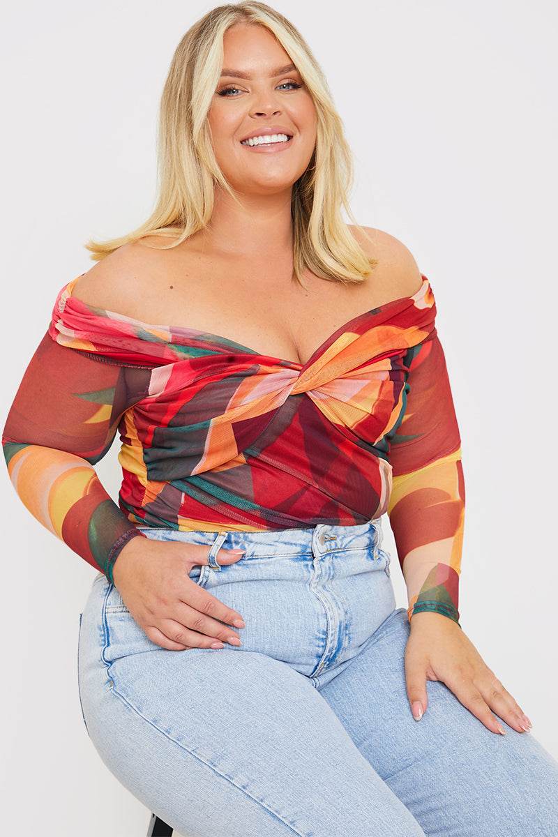 Abstract Twist Detail Mesh Bodysuit