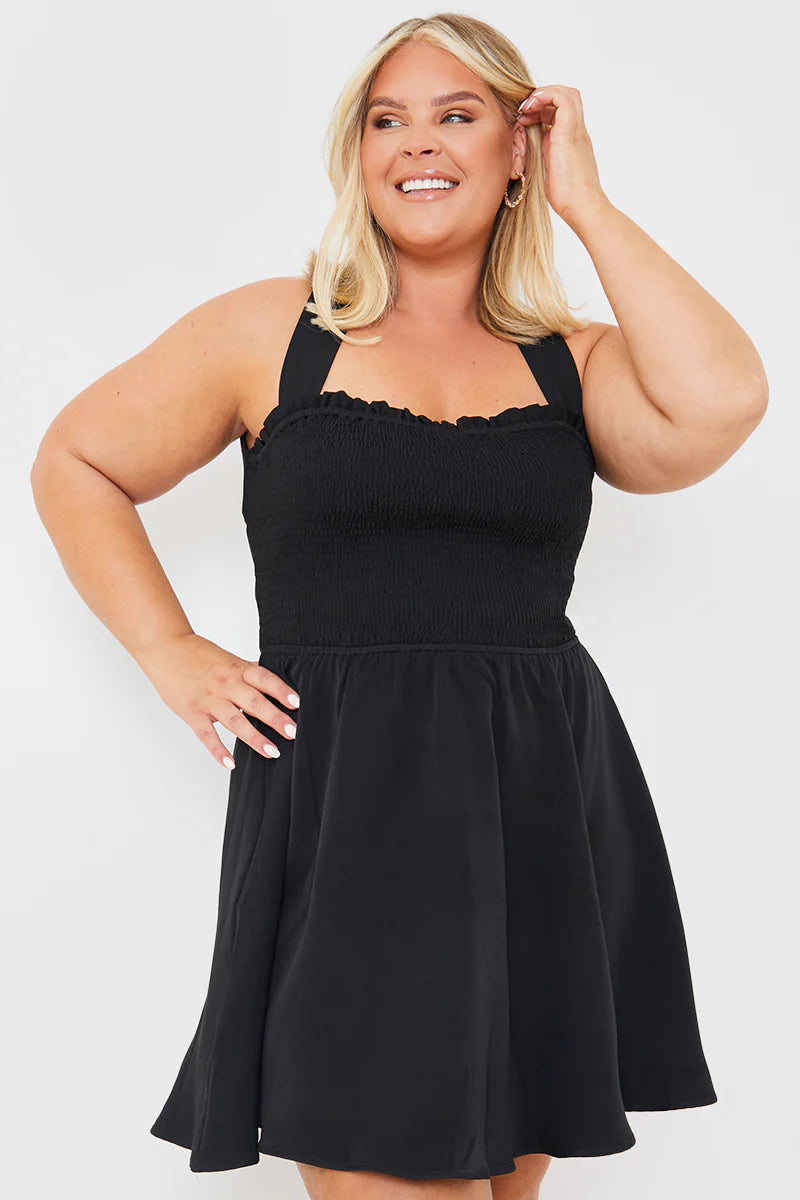 Shirred Cross Back Skater Dress