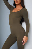 Olive Scoop Neck Long Sleeve Unitard