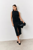 Black Bengaline Ruched Midi Dress