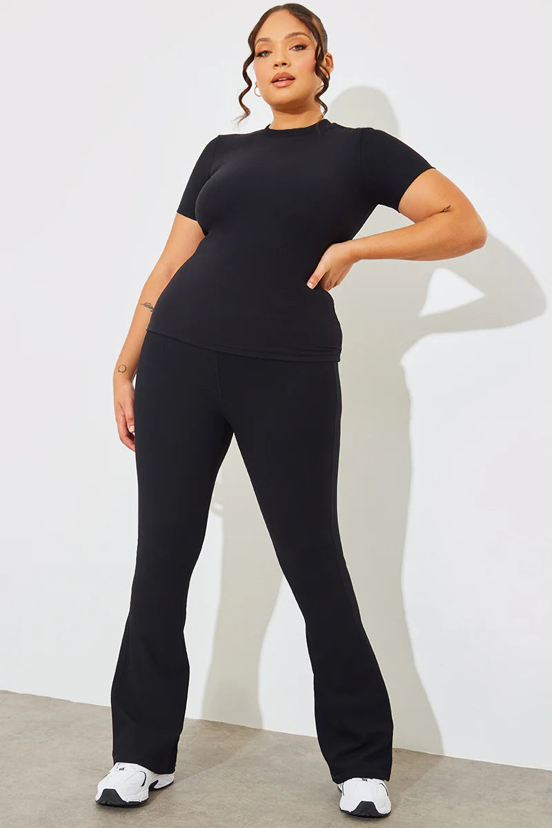 High Waist Kick Flare Rib Trouser