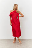 Satin Asymmetric Draped Neckline Midi Dress