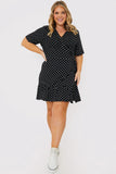 Polka Dot Print Short Sleeve Wrap Swing Dress