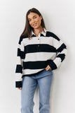 Black & White 90's Stripe Long Sleeve Rugby Shirt