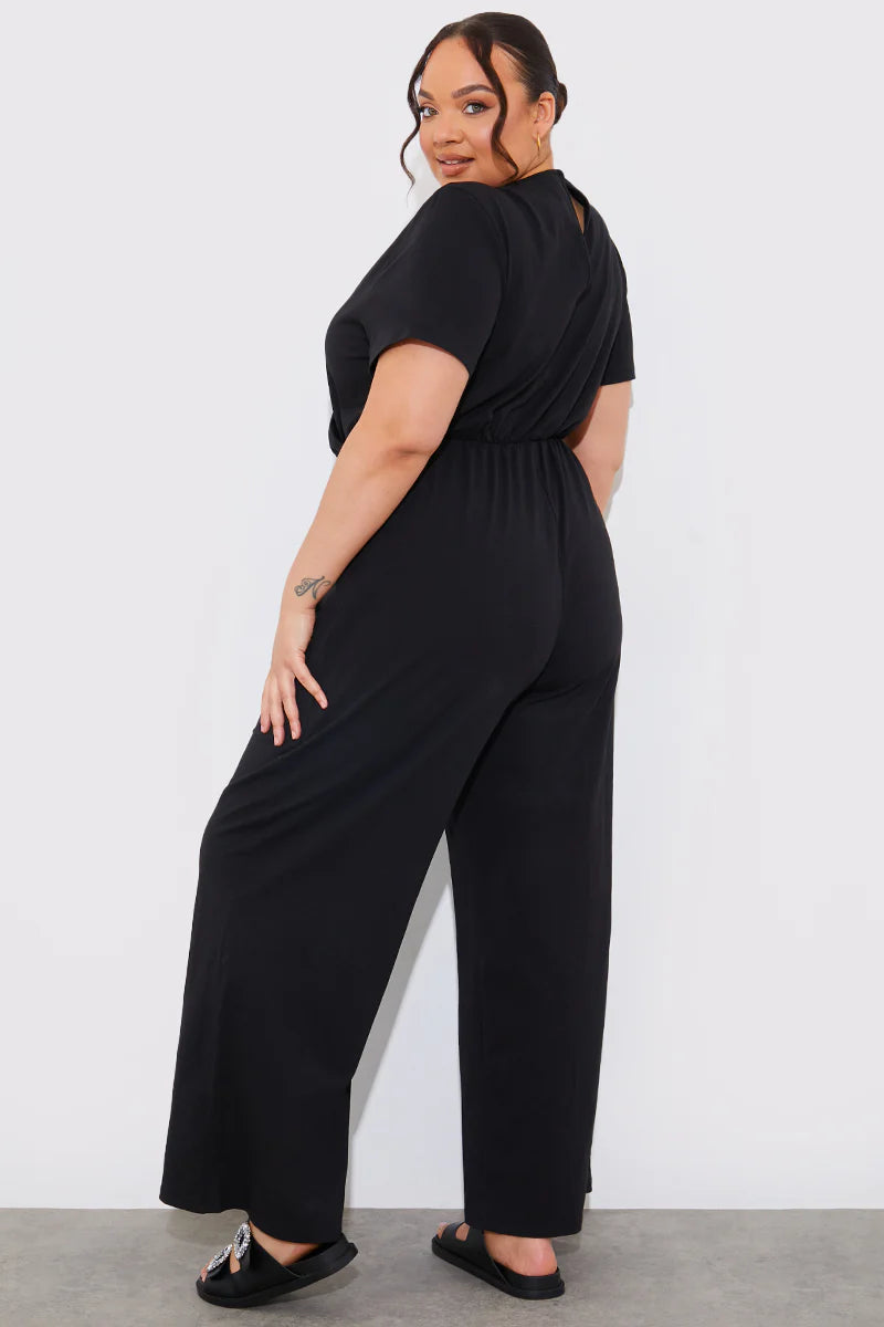 Short Sleeve Wrap Wide Leg Jumpsuit
