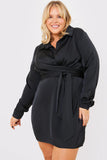 Satin Tie Waist Shirt Dress