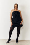 Black Bandeau Bow Front Split Hem Mini Dress