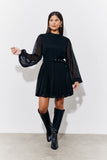 Black Dobby Belted Pleated Skater Mini Dress