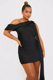 Satin Asymmetric Neckline Mini Dress