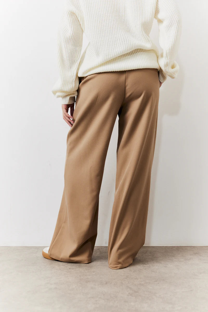 Adjustable Waist Pleat Wide Leg Trouser