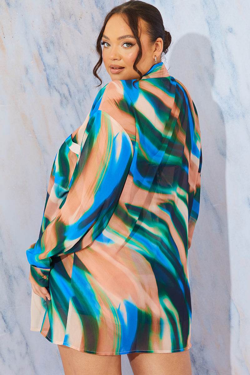 Abstract Print Chiffon Shirt