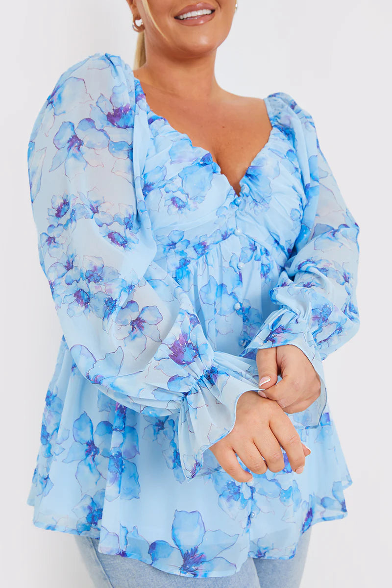 FLORAL RUCHED BUST SMOCK TOP