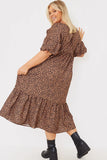 Animal Print V Neck Smock Maxi Dress