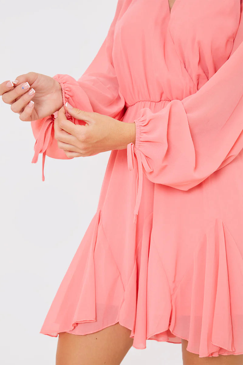 Long Sleeve Wrap Mini Dress