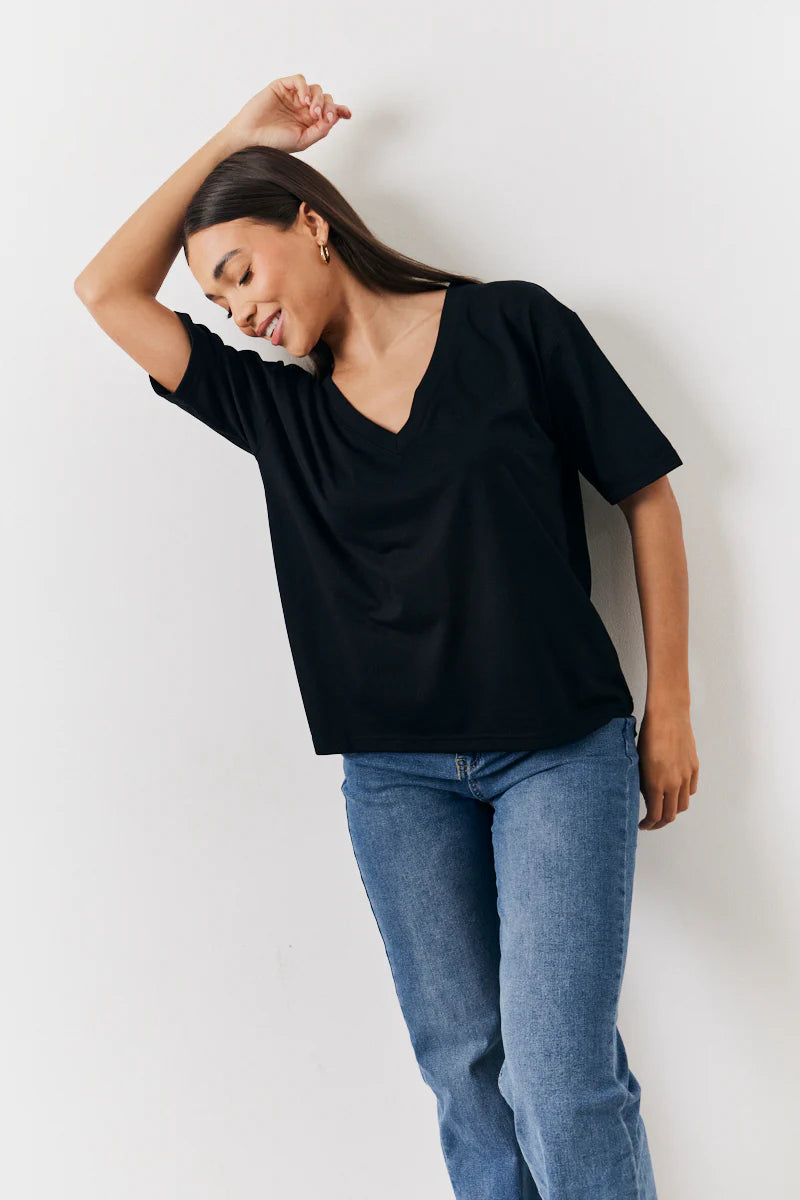 Black and White 2 Pack Slouchy V-Neck T-Shirt